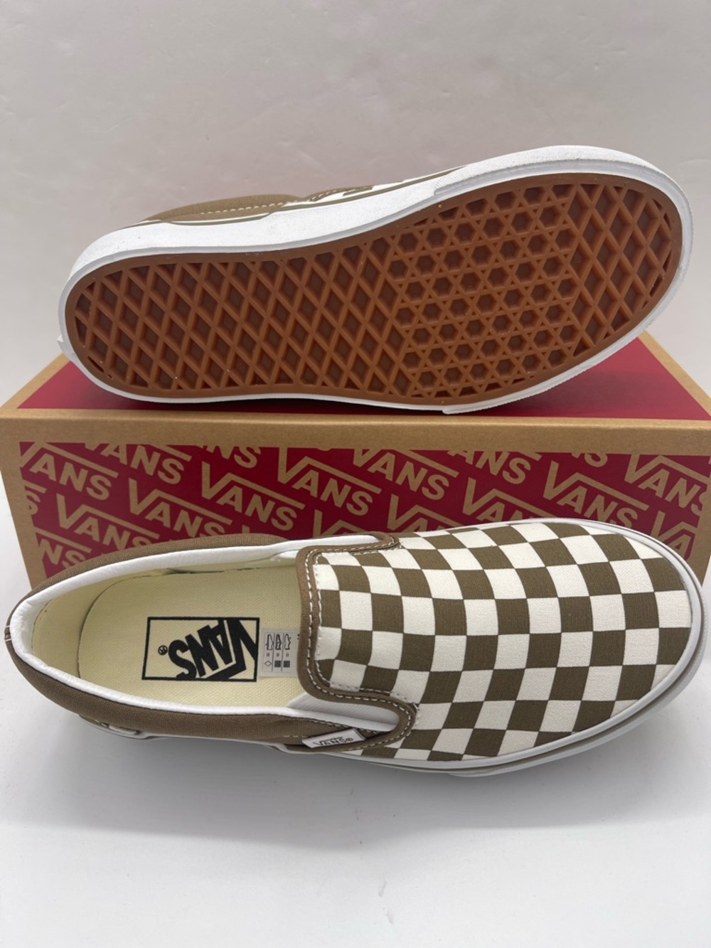 Vans Slip-On Platform Sneakers Checkerboard Sepia Brown VN00018E0E0 New - Picture 3 of 16